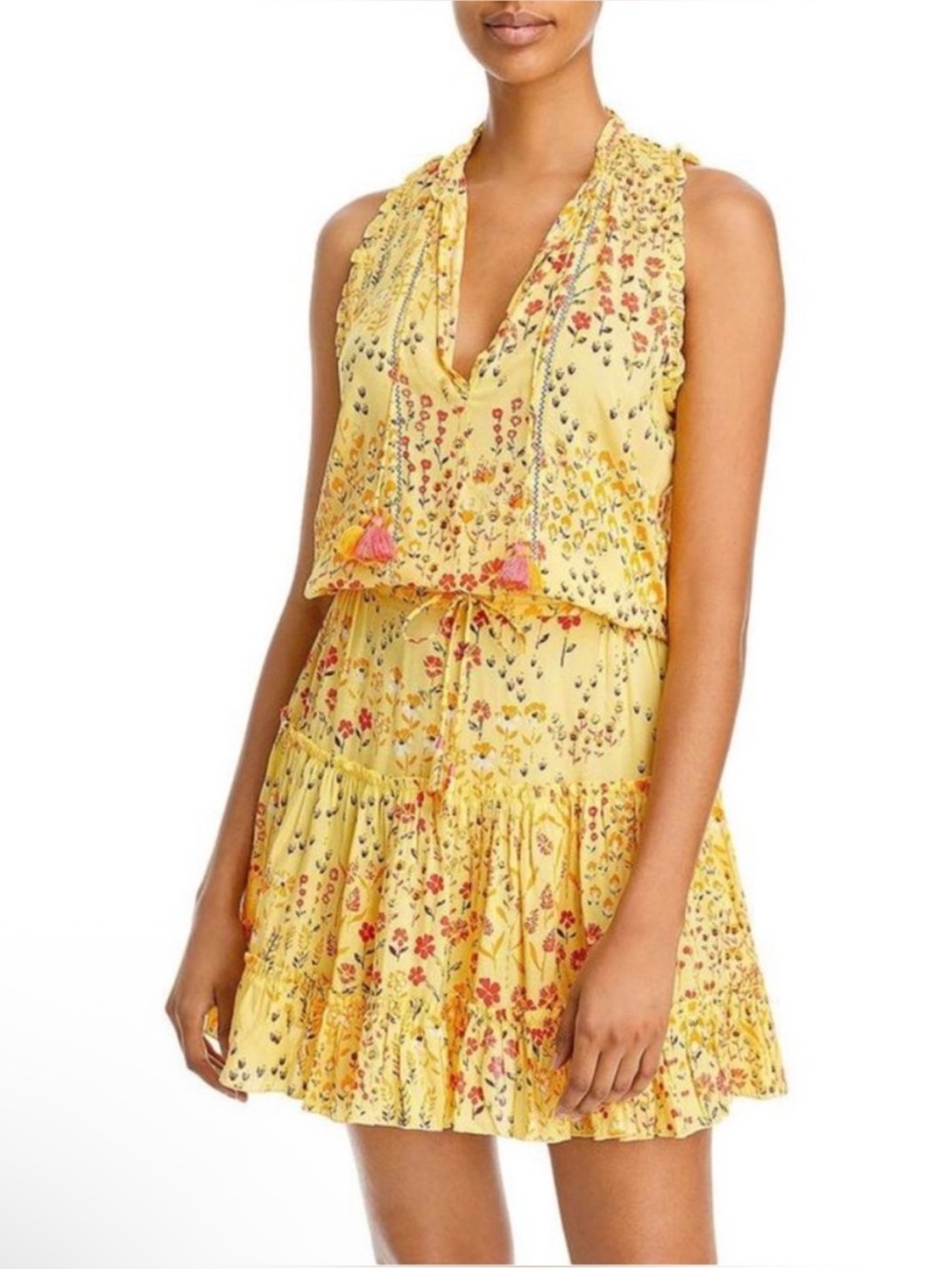 POUPETTE ST BARTH Floral Clara Mini Dress Yellow Bouquet Size Medium Resort